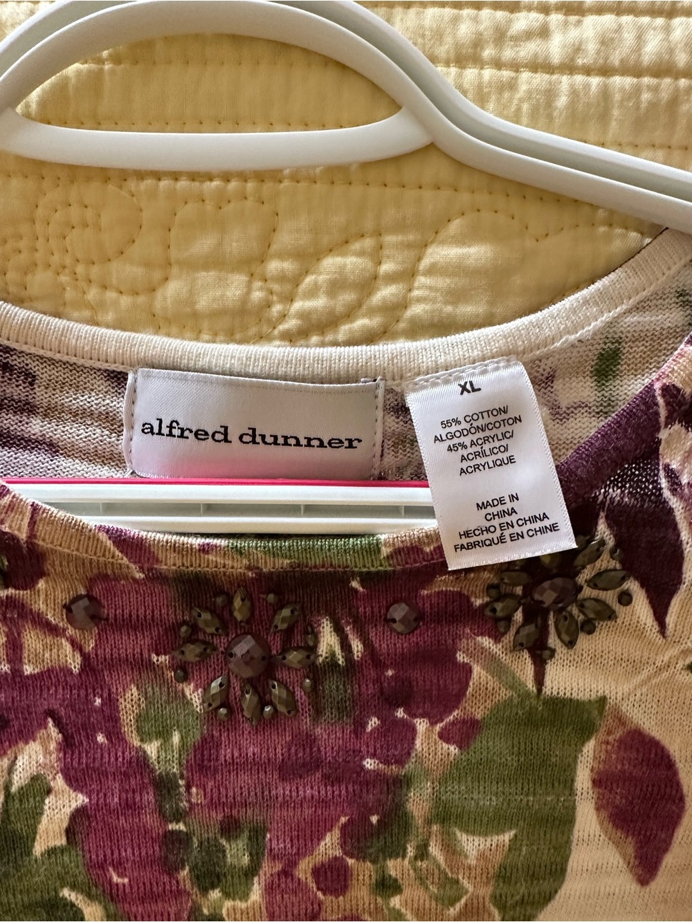 Alfred Dunner Cream Long Sleeve Tee with Purple Floral & Green Leaves - Picture 4 of 8